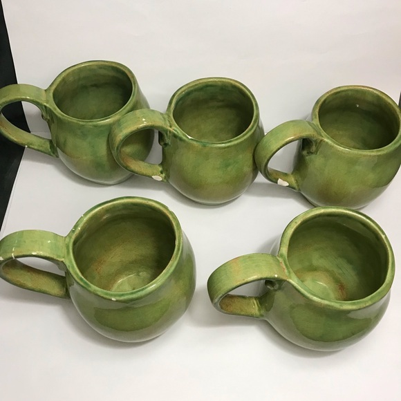 Aletha Soule Studio Green Coffee Mugs "2000" SIGNED VTG RARE POTTERY !CHIPS! - Picture 6 of 16